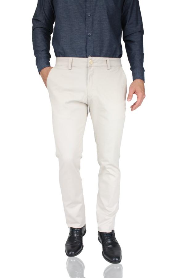 Pantalón Color Arena Stretch Slim Fit De Algodón Para Caballero
